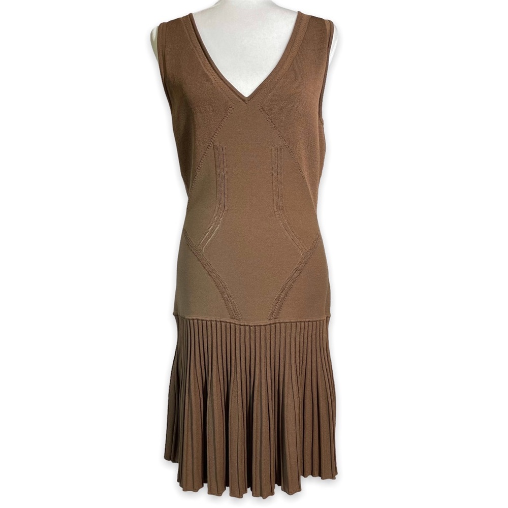 Vintage Leon Max Limited Addition Drop Waist Pleated Knit V-Neck Dress Size L